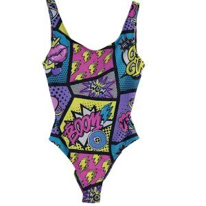 Comic Pop Art One-Piece Swimsuit Vibrant Colors  Bold Graphic Print Women's Sz M